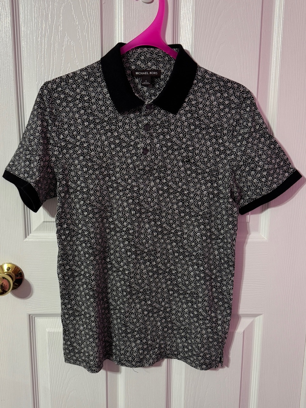Michael Kors Black and White Micro-Pattern Polo